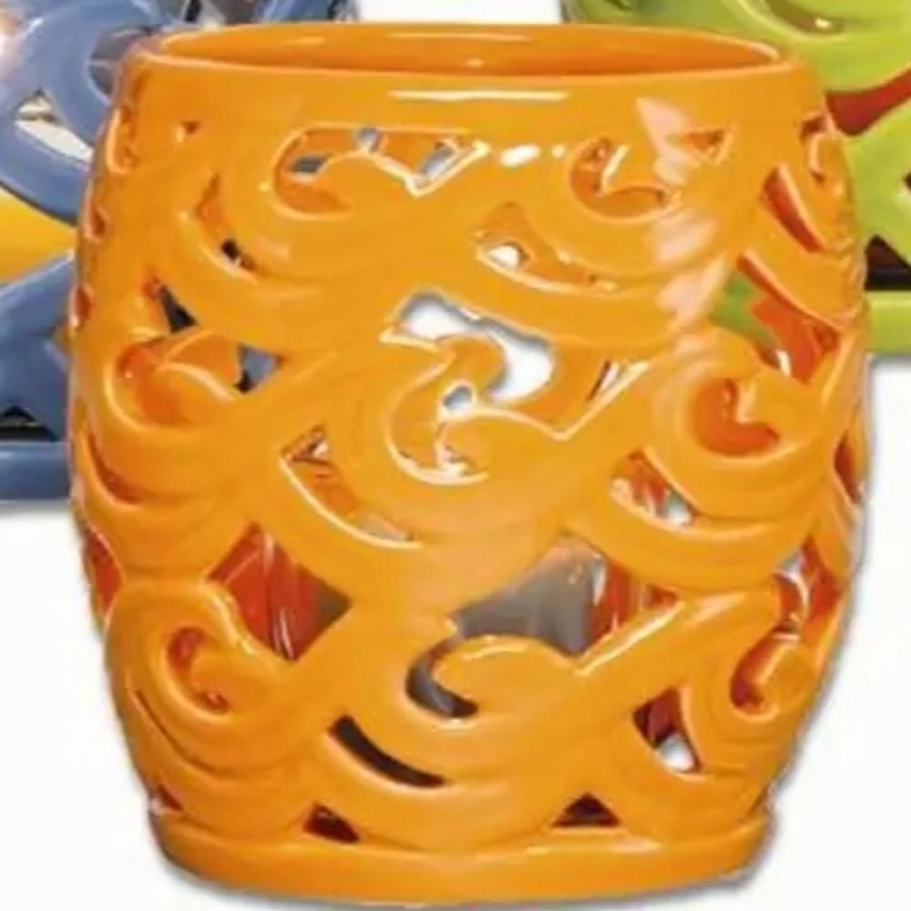 🩵NIB Partylite Orange Waves Ceramic Tealight/Votive Candle Holder - Picture 1 of 10